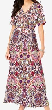 Plus Size 34/36 - 6X | Flowing Fit 'n Flare Crinkle Fabric Boho Maxi Dress | NEW